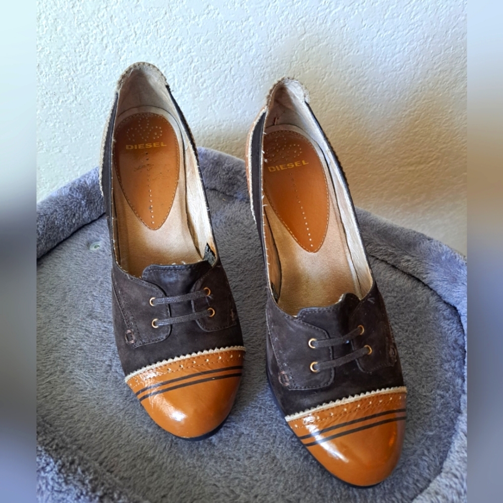 Diesel Mule Heels, Brown and Tan, Leather, Vintage Look, Size 9
